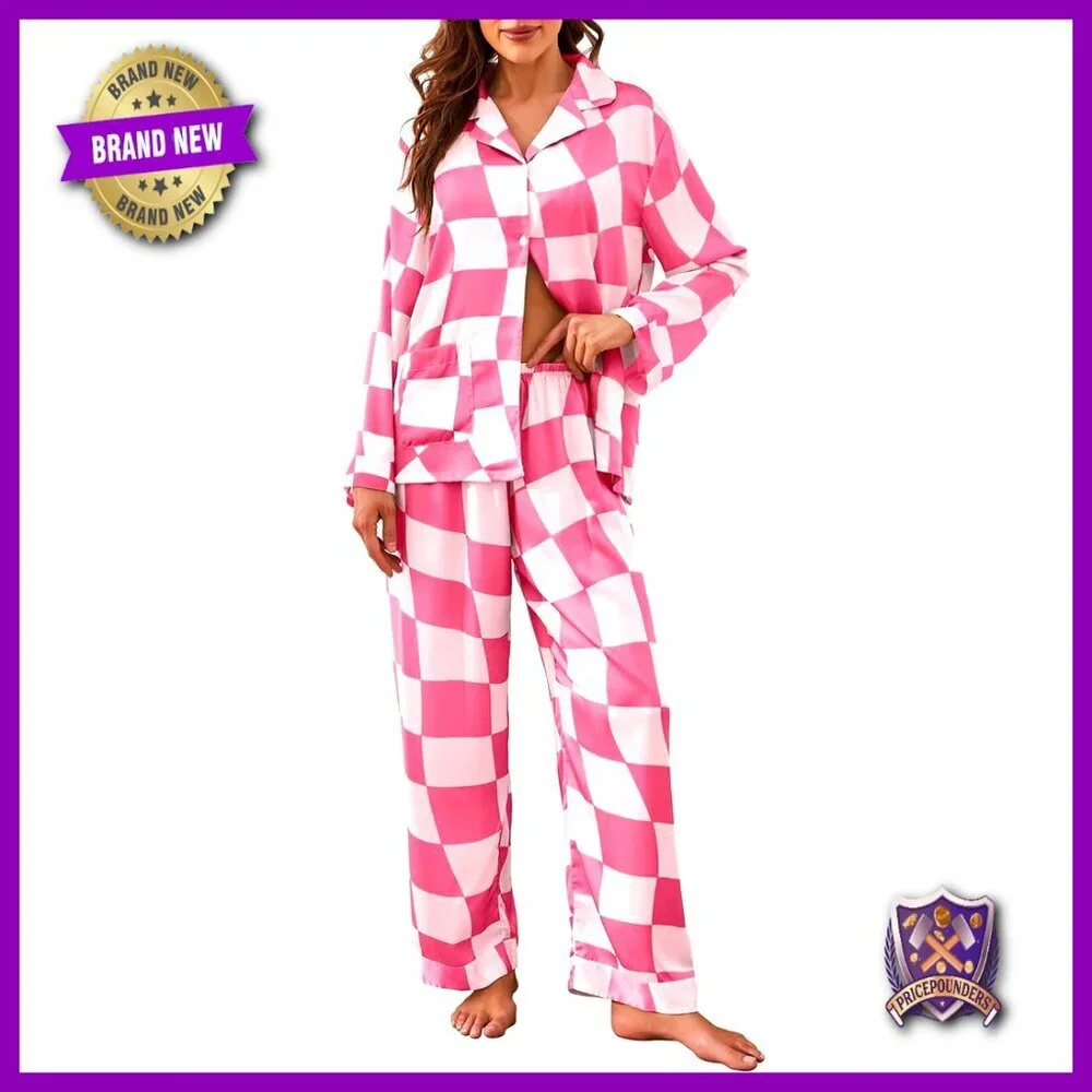 Silk Satin Pajama Set Long Sleeve Button Up Relaxed Fit Plus Size X-Large